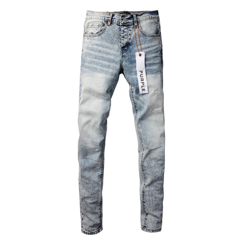 PURPLE Men Streetwear Skinny Jeans Light Blue Wash with Lightly Faded Wash 9053