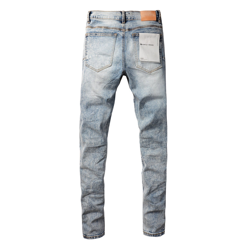 PURPLE Men Streetwear Skinny Jeans Light Blue Wash with Lightly Faded Wash 9053