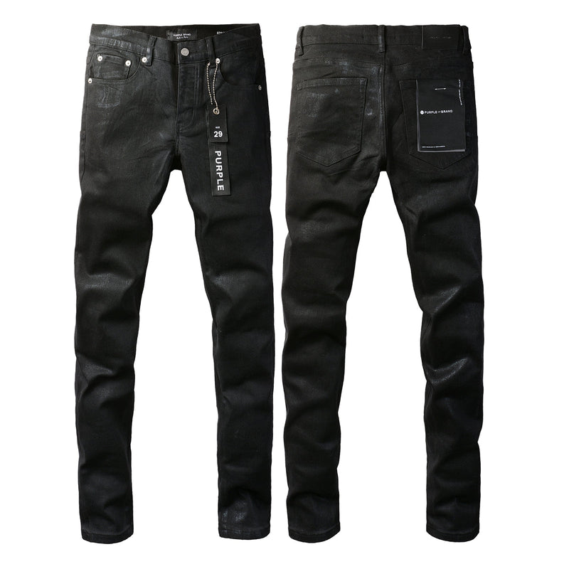 PURPLE Men Streetwear Skinny Jeans Black Wash with Subtle Sheen and Tag Accent 9082