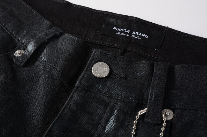 PURPLE Men Streetwear Skinny Jeans Black Wash with Subtle Sheen and Tag Accent 9082