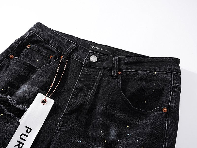 Purple Brand Black Paint-Splatter Distressed Jeans