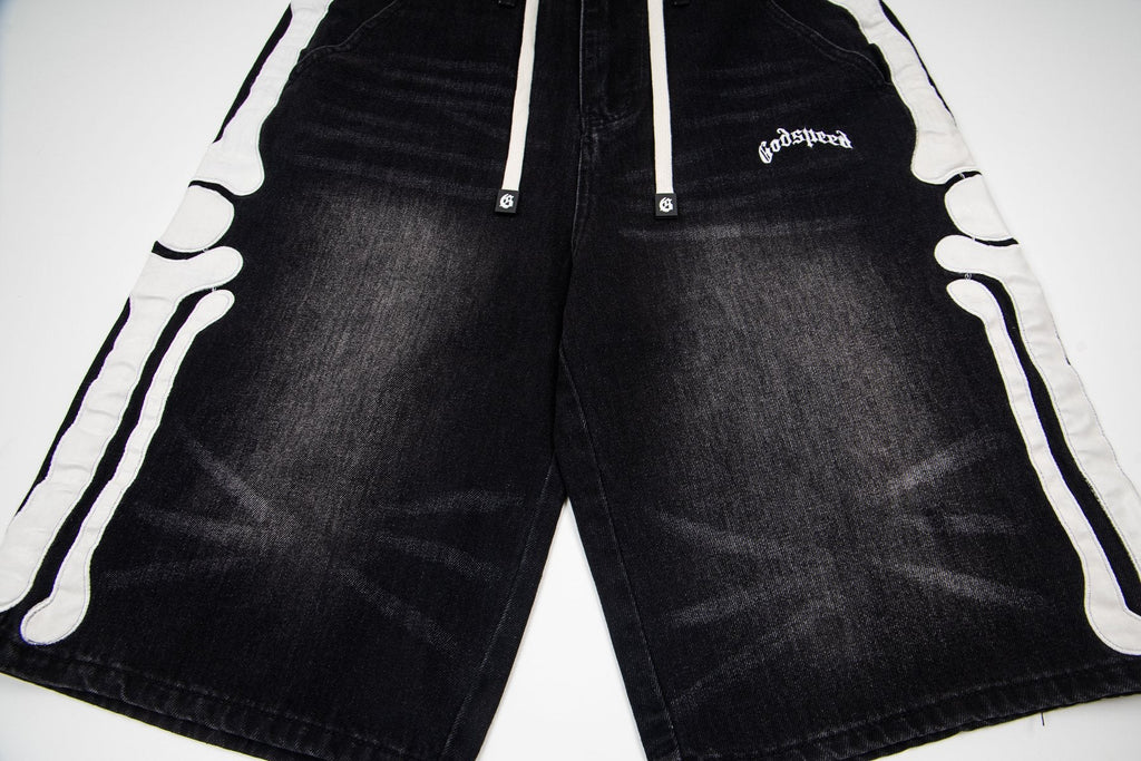 Godspeed Bone Applique Denim Shorts