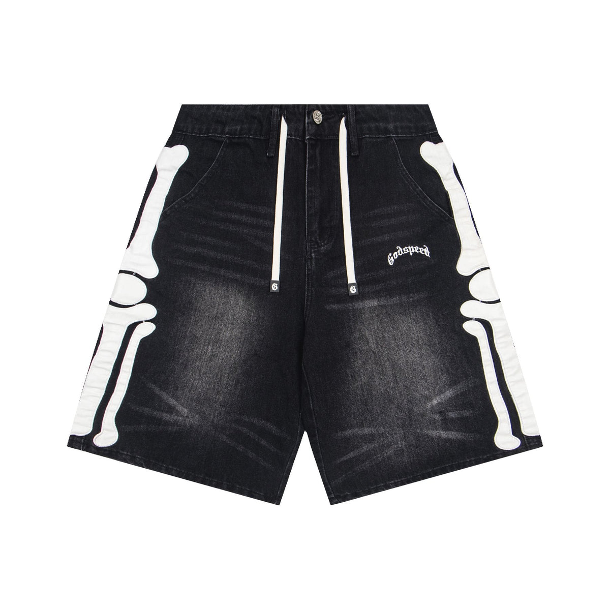Godspeed Bone Applique Denim Shorts