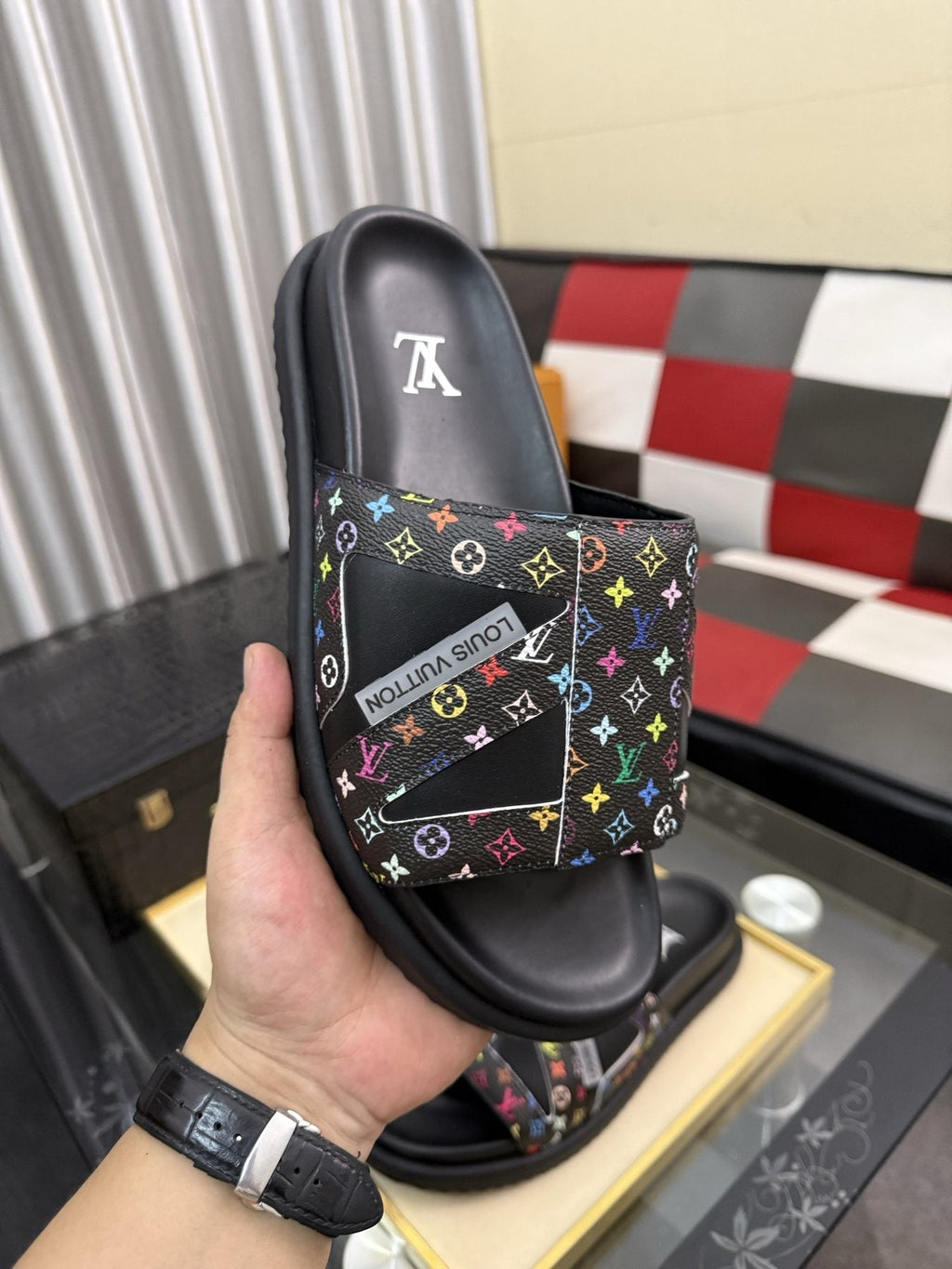 Louis Vuitton Multicolor Strap Slide Sandals