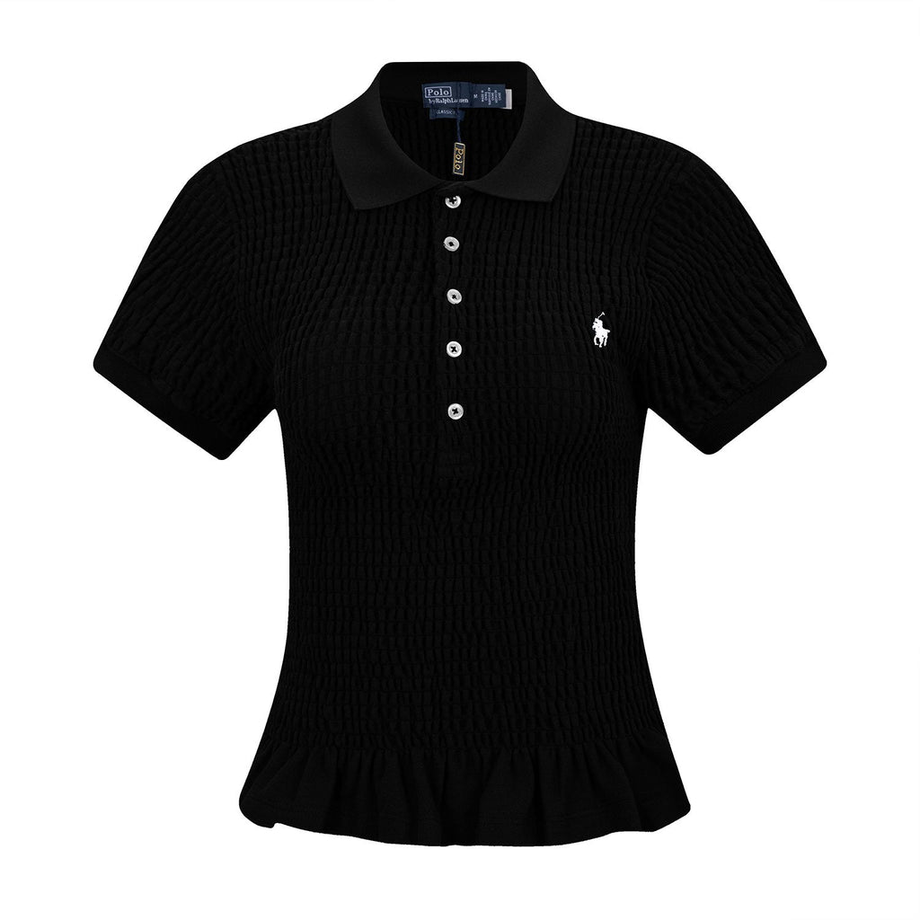 Ralph Lauren Ruffled-Hem Piqué Polo Top